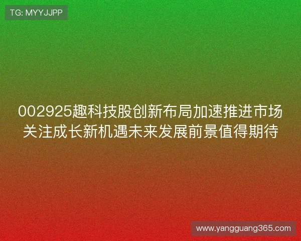 002925趣科技股创新布局加速推进市场关注成长新机遇未来发展前景值得期待